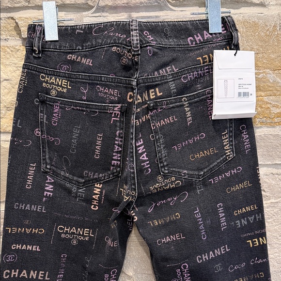 Chanel Logo Print Jeans Black Multicolor Denim NWT Size 38 FR / US 6 - Picture 7 of 12
